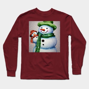 Cute Snowman holding a Baby Snowman under the Snow Long Sleeve T-Shirt